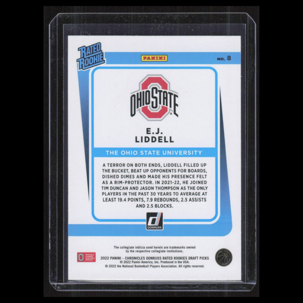E.J. Liddell Rookie #8 2022 Panini Chronicles Draft Picks Donruss Rated Rookie