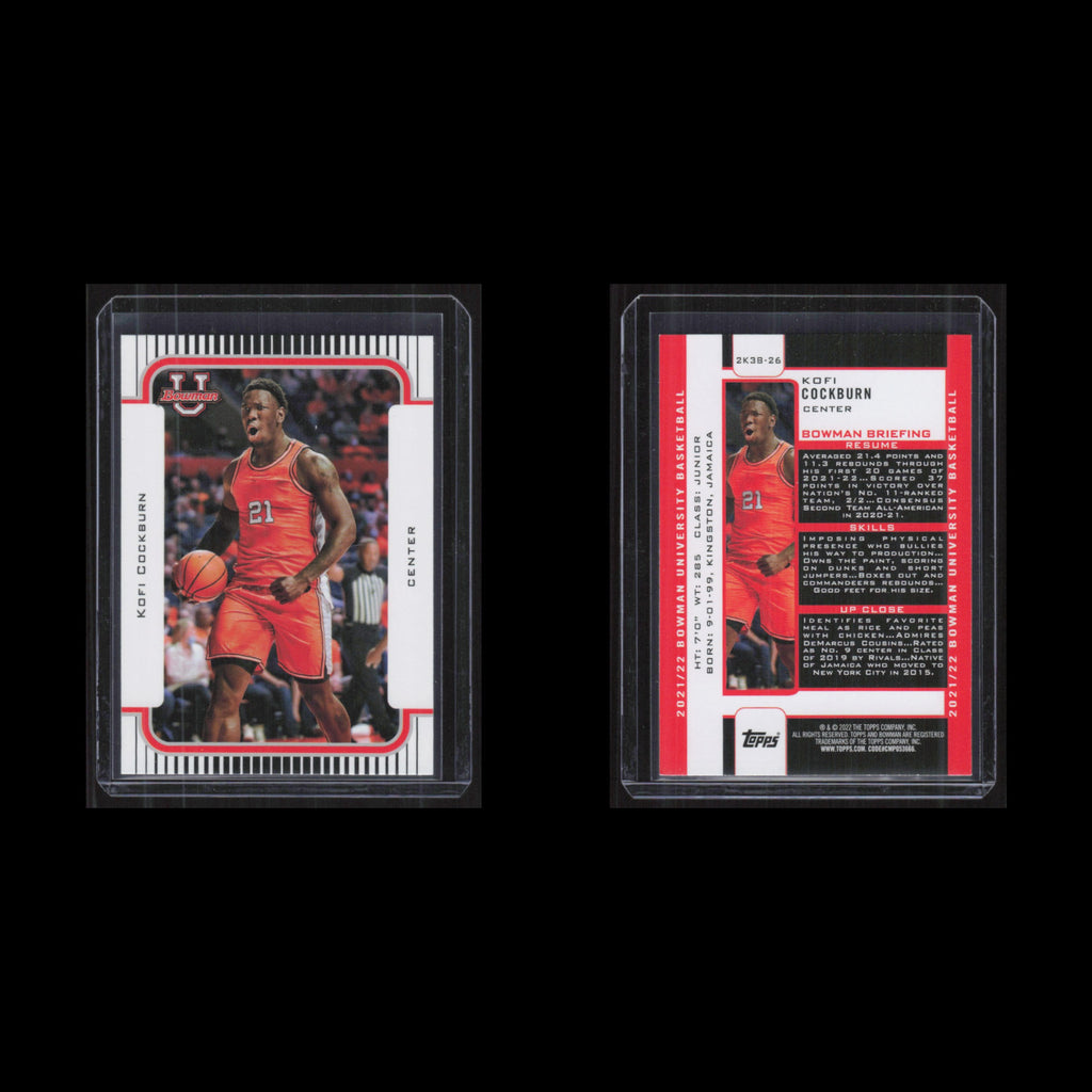 Kofi Cockburn #2K3B-26 2022 Bowman University Basketball Card NBA NM