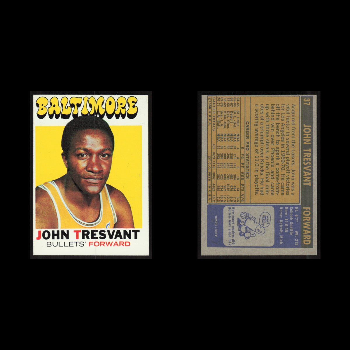 John Tresvant #37 1971 Topps Baltimore Bullets Basketball Card NBA NM