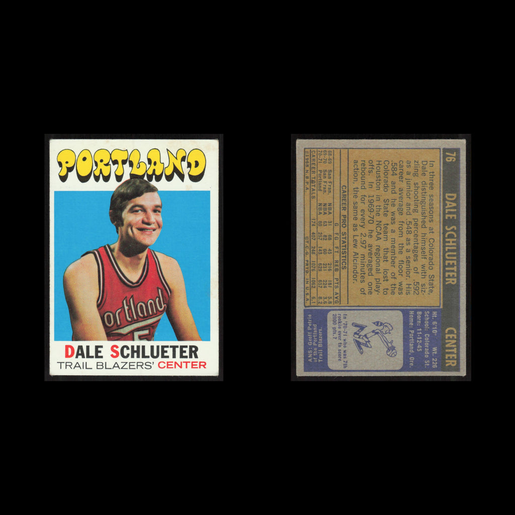 Dale Schlueter #76 1971 Topps Portland Trail Blazers Basketball Card NBA NM