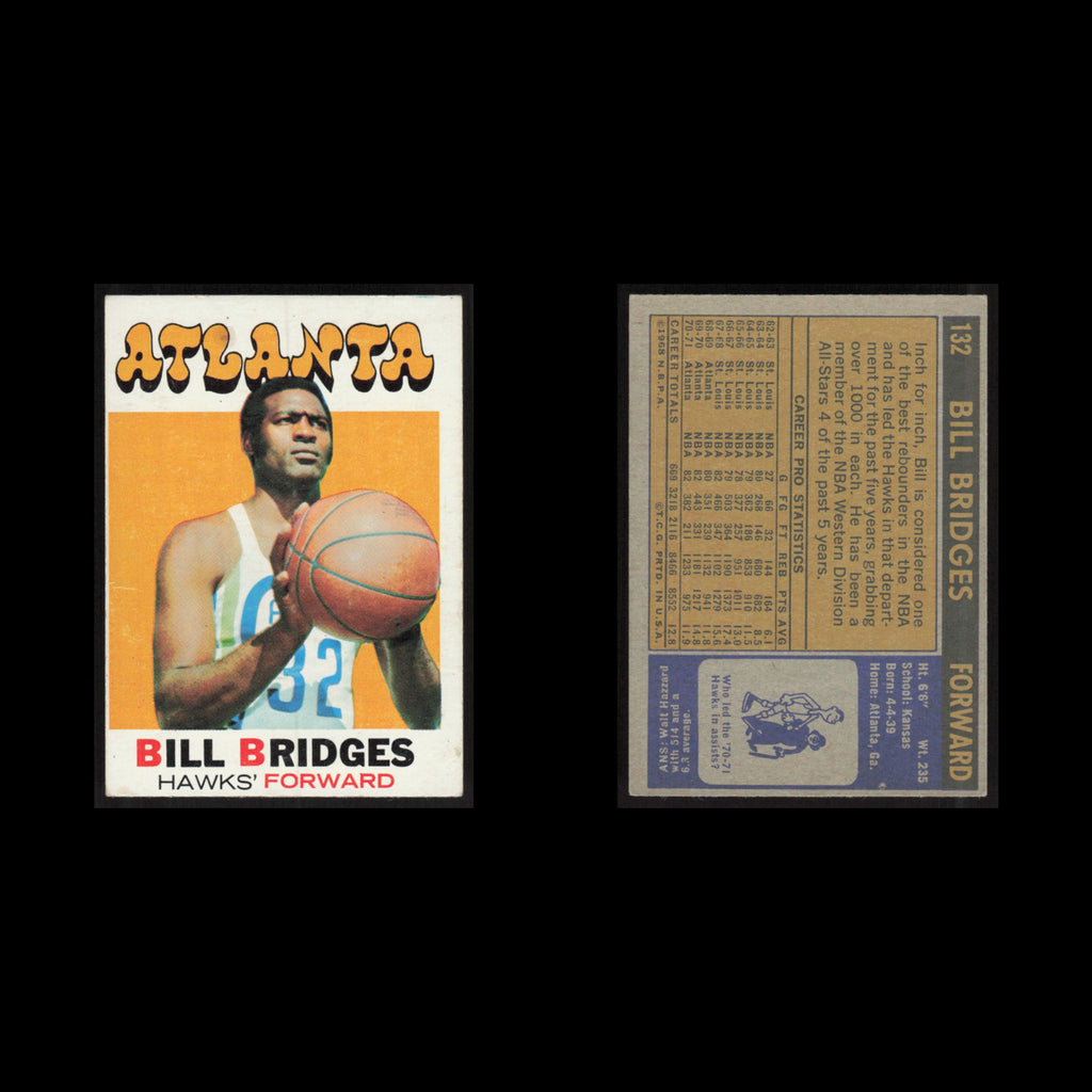 Bill Bridges #132 1971 Topps Atlanta Hawks Basketball Card NBA NM