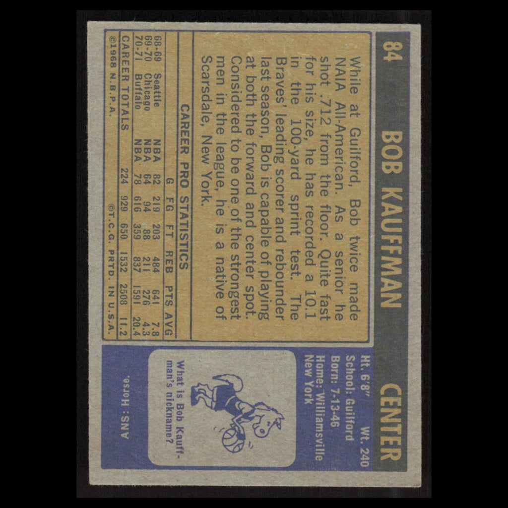Bob Kauffman #84 1971 Topps Buffalo Braves Basketball Card NBA NM
