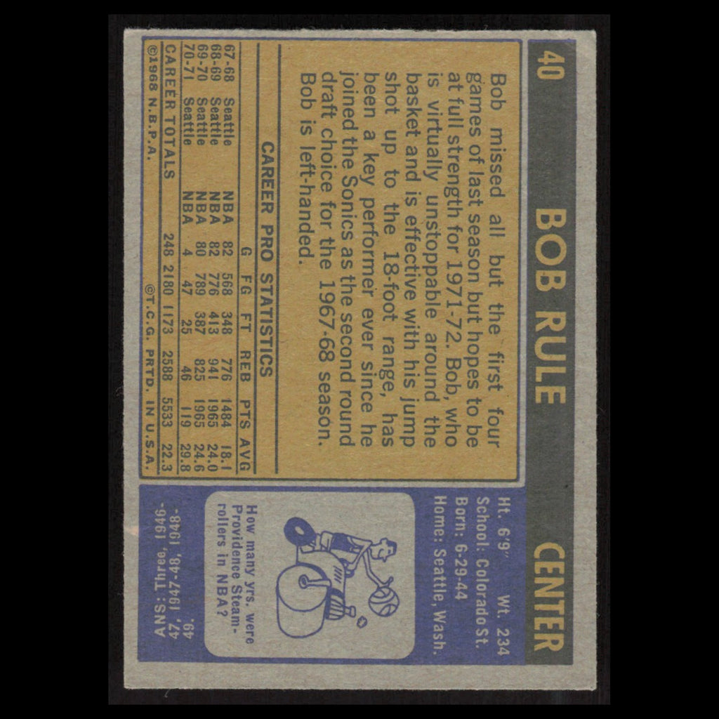 Bob Rule #40 1971 Topps Seattle SuperSonics Basketball Card NBA NM