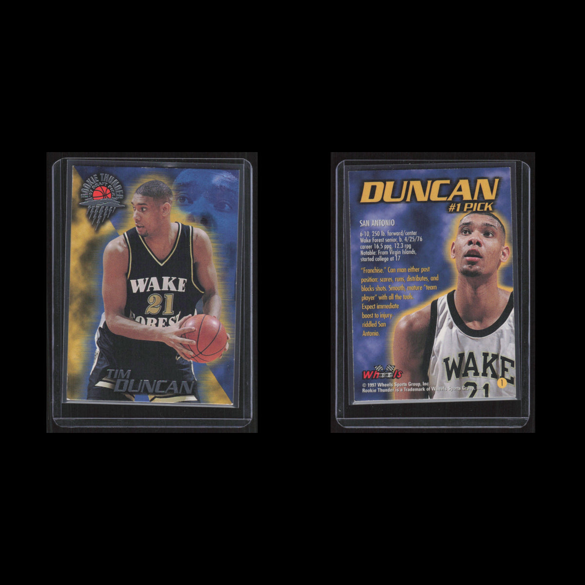 Tim Duncan #1 1997 Wheels Rookie Thunder San Antonio Spurs Basketball Card NBA