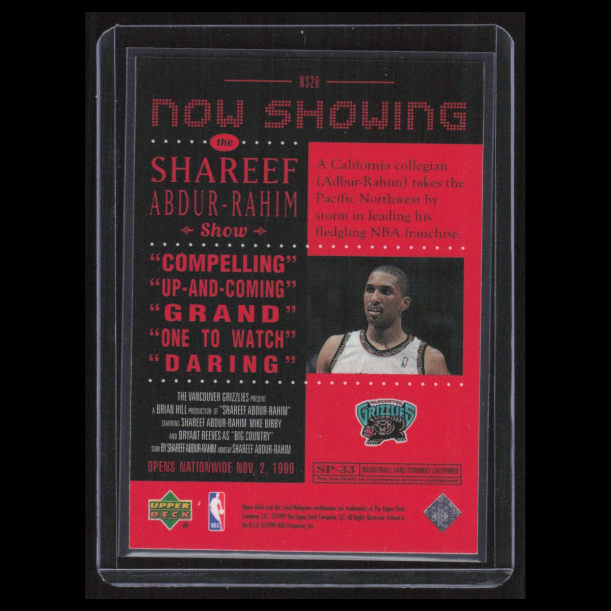 Shareef Abdur-Rahim #125 1999 Upper Deck Now Showing Vancouver Grizzlies Card NM