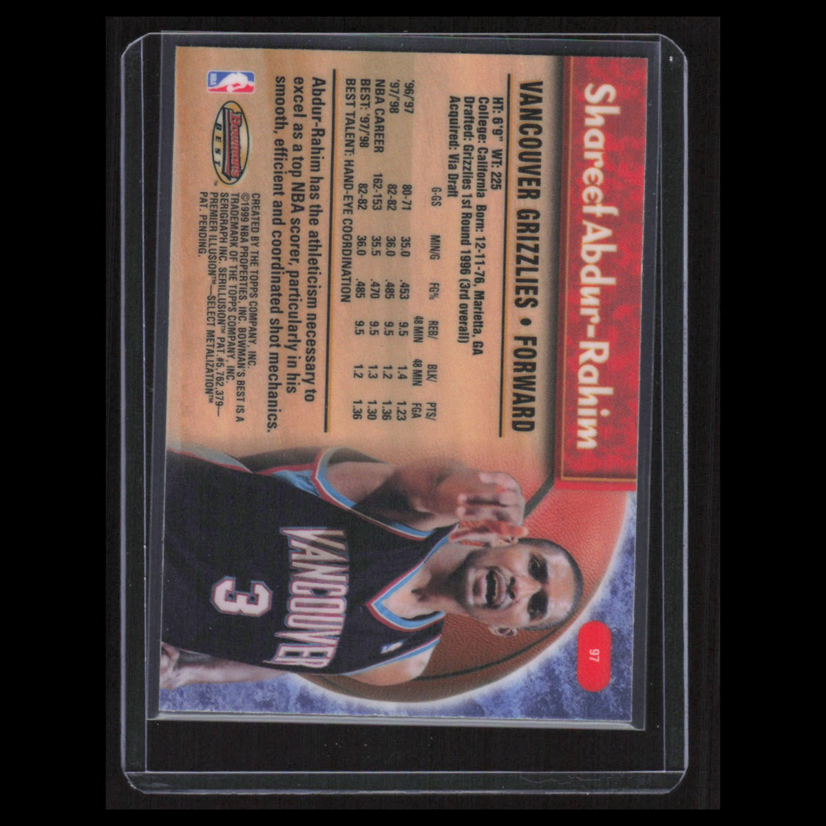 Shareef Abdur-Rahim #97 1998 Bowmans Best Vancouver Grizzlies Basketball Card NM