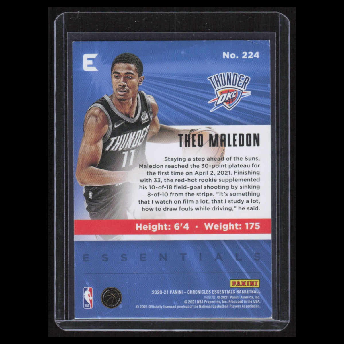 Theo Maledon Rookie #224 2020 Panini Chronicles Oklahoma City Thunder Basketball