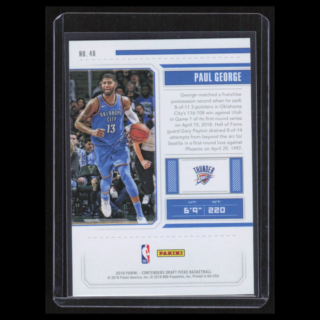 Paul George #46 2018 Panini Contenders Draft Picks Oklahoma City Thunder Card NM