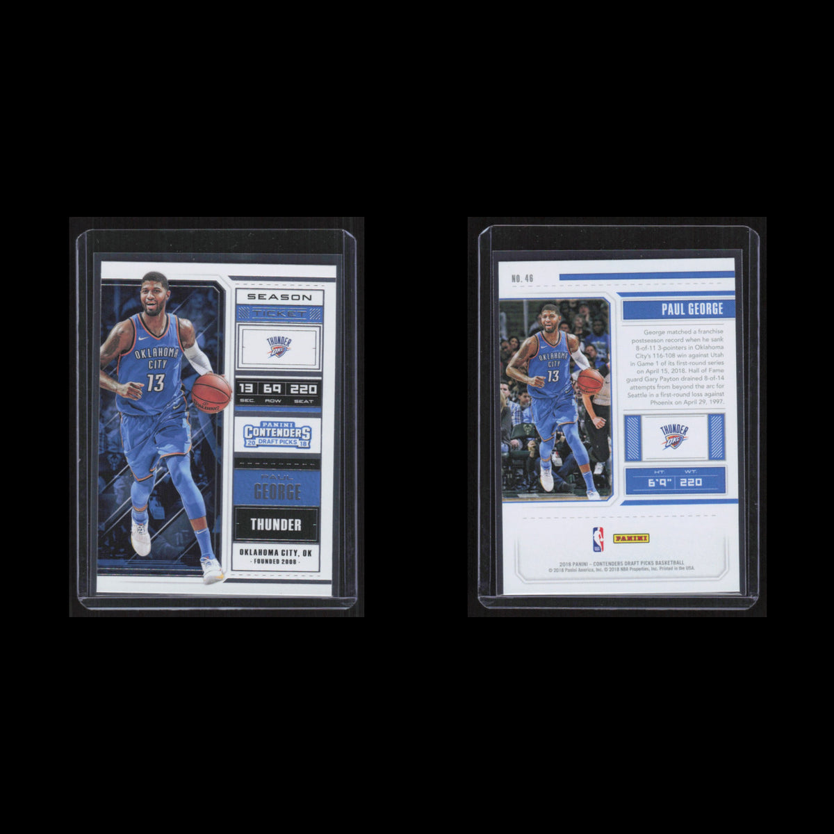Paul George #46 2018 Panini Contenders Draft Picks Oklahoma City Thunder Card NM