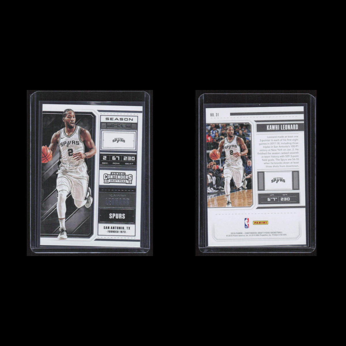 Kawhi Leonard #31 2018 Panini Contenders Draft Picks San Antonio Spurs Card NBA