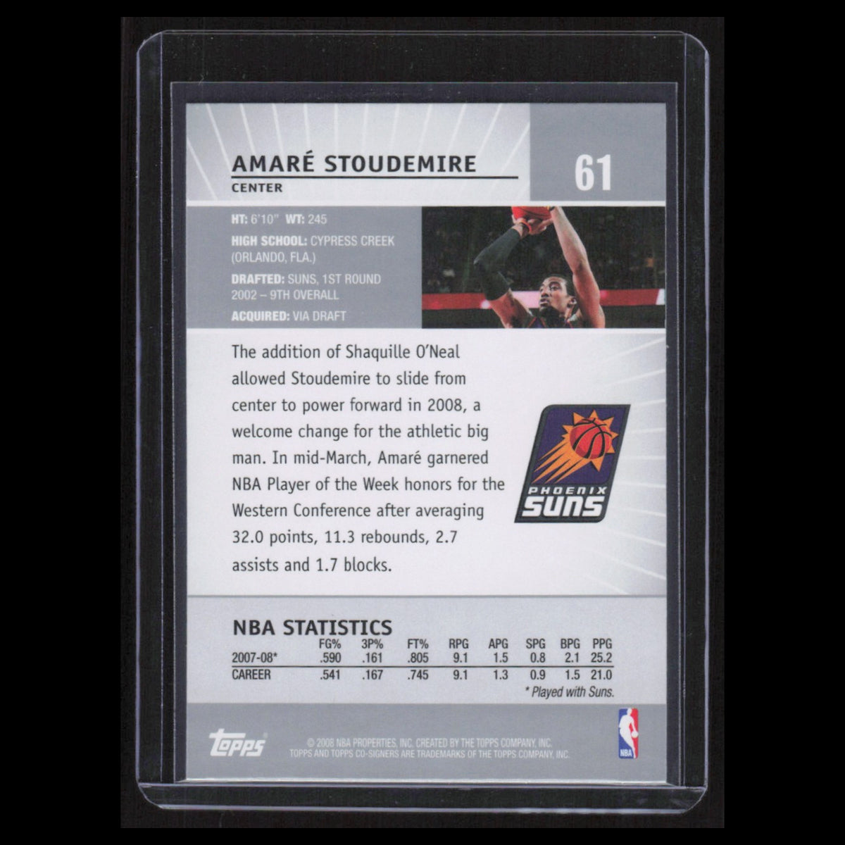 Amare Stoudemire #61 2008 Topps Co-Signers Phoenix Suns Basketball Card NBA NM