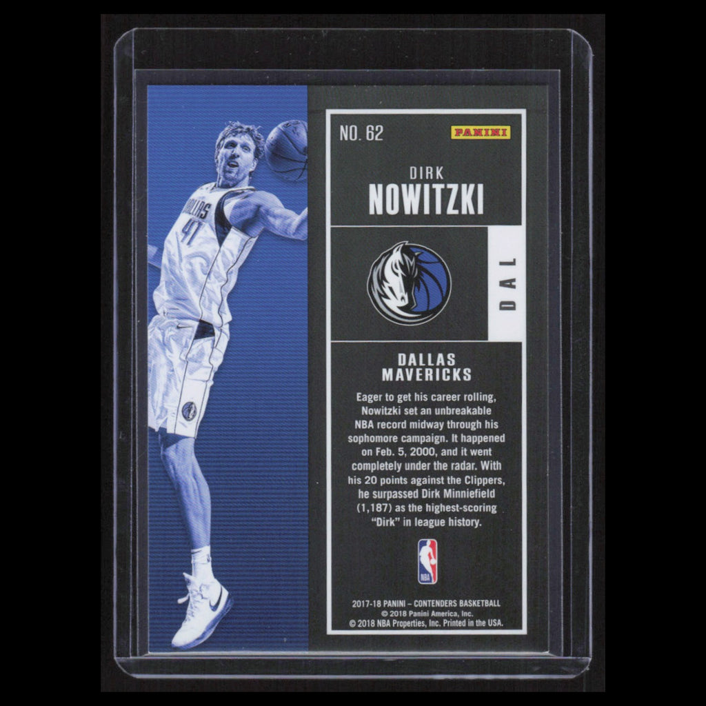 Dirk Nowitzki #62 2017 Panini Contenders Season Ticket Dallas Mavericks Card NBA