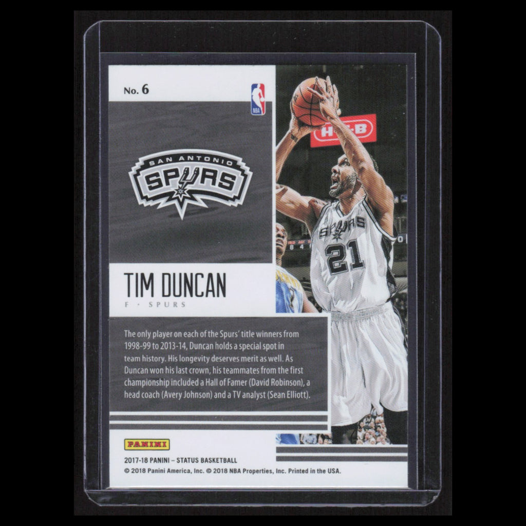 Tim Duncan #6 2017 Panini Status Quo San Antonio Spurs Basketball Card NBA NM