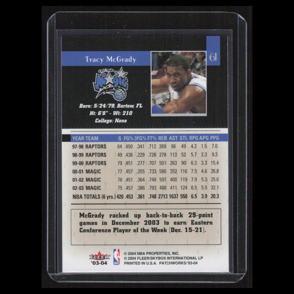Tracy McGrady #61 2003 Fleer Patchworks Orlando Magic Basketball Card NBA NM