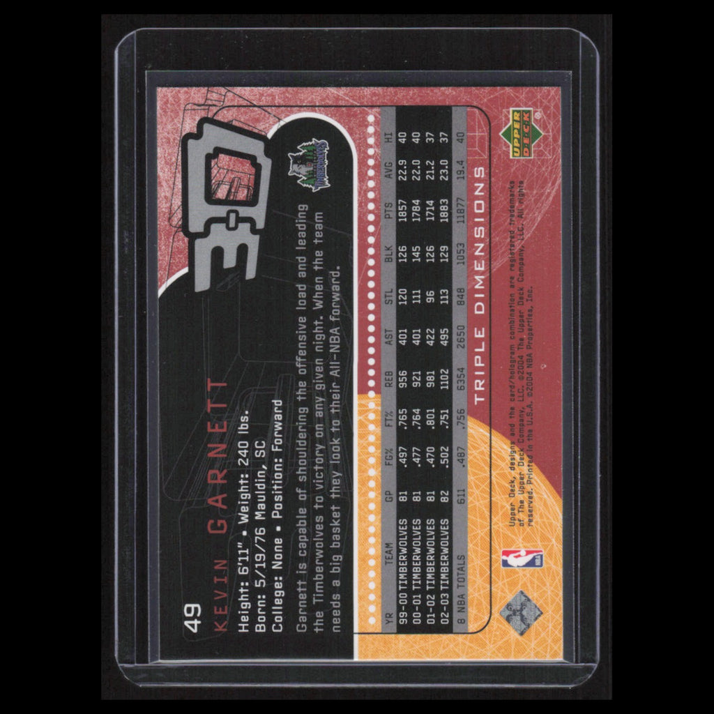 Kevin Garnett #49 2004 Upper Deck Minnesota Timberwolves Basketball Card NBA NM