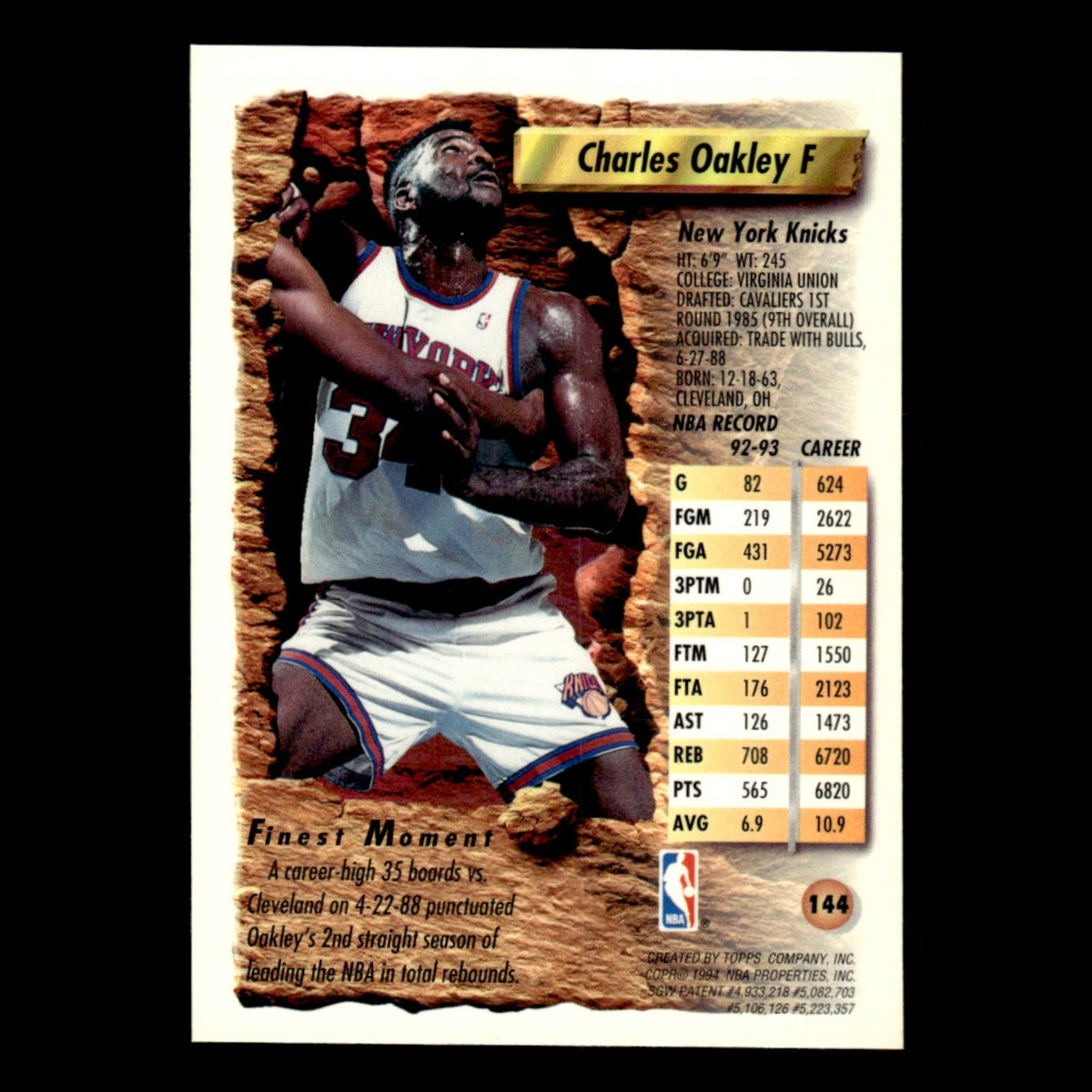 Charles Oakley #144 1993 Topps Finest New York Knicks Basketball Card NBA NM
