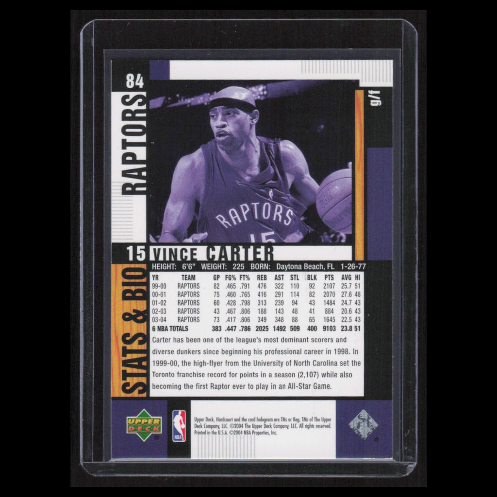 Vince Carter #84 2004 Upper Deck Hardcourt Toronto Raptors Basketball Card NBA