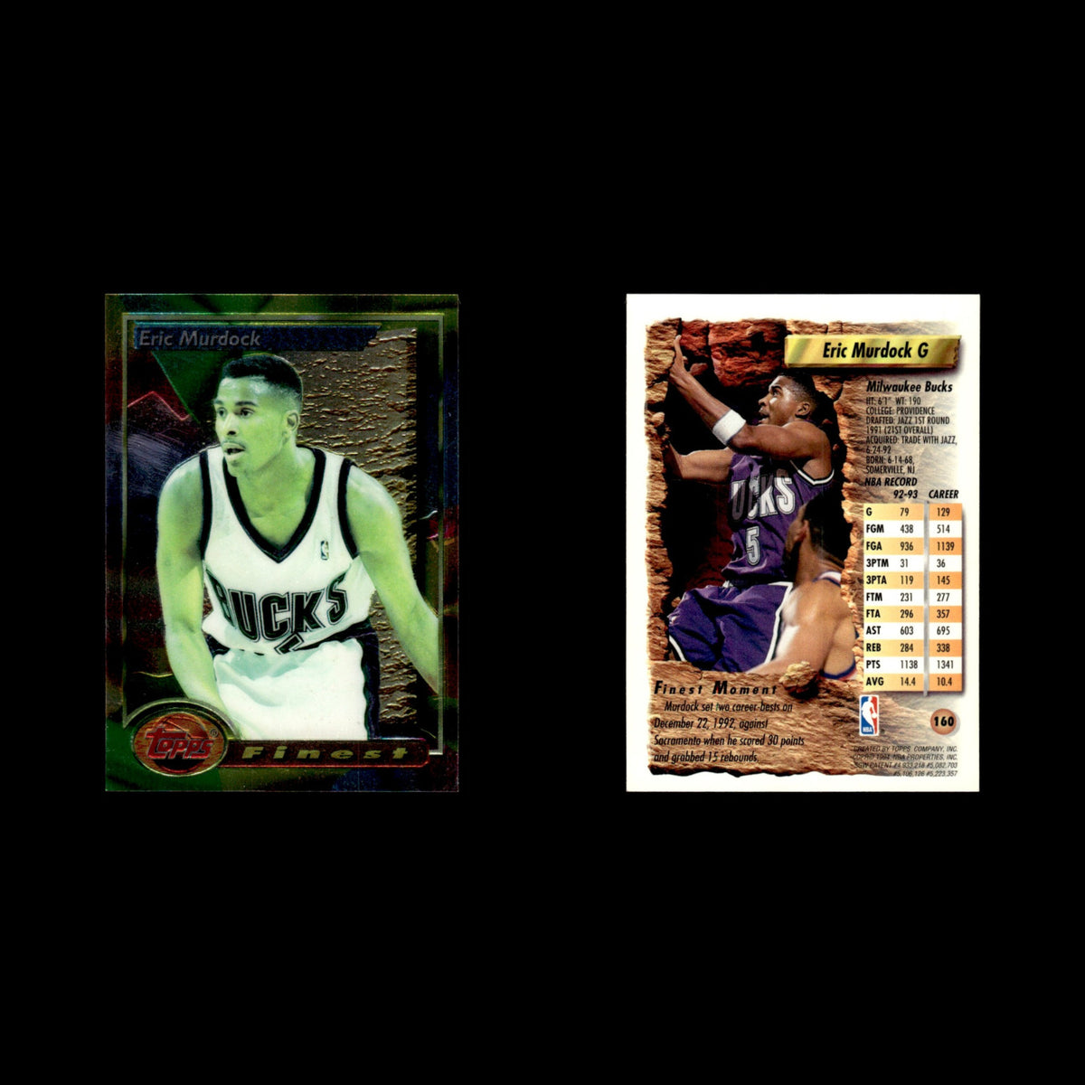 Eric Murdock #160 1993 Topps Finest Milwaukee Bucks Basketball Card NBA NM
