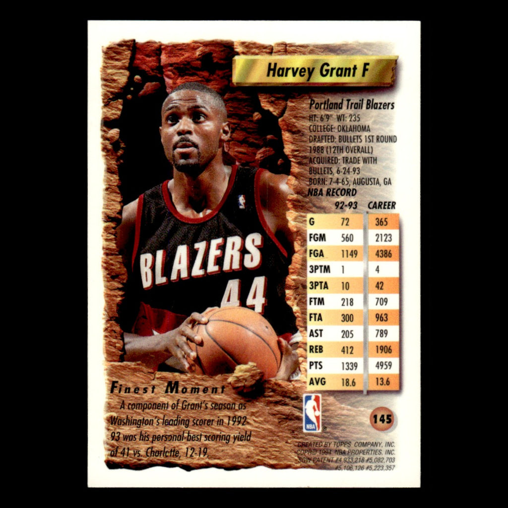 Harvey Grant #145 1993 Topps Finest Portland Trail Blazers Basketball Card NBA