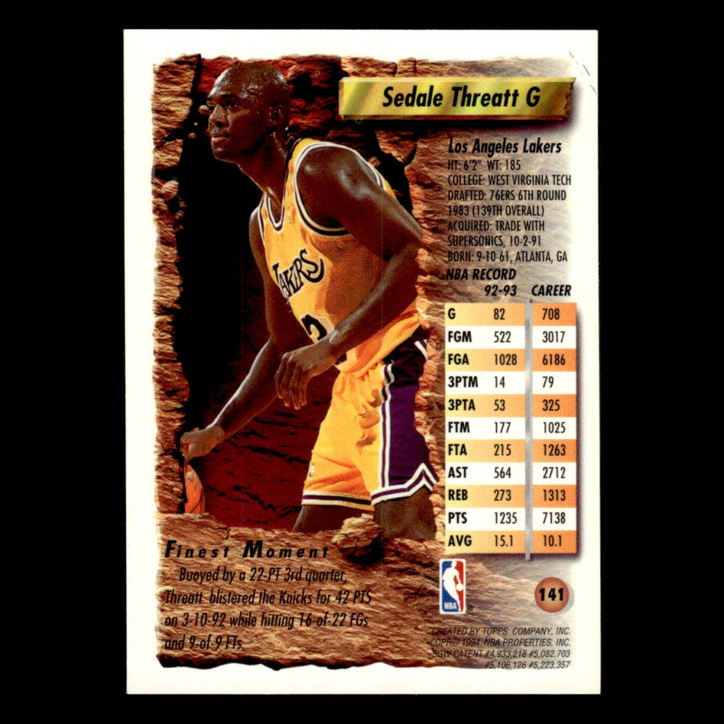 Sedale Threatt #141 1993 Topps Finest Los Angeles Lakers Basketball Card NBA NM