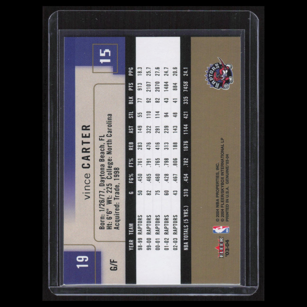 Vince Carter #19 2003 Fleer Genuine Insider Toronto Raptors Basketball Card NBA