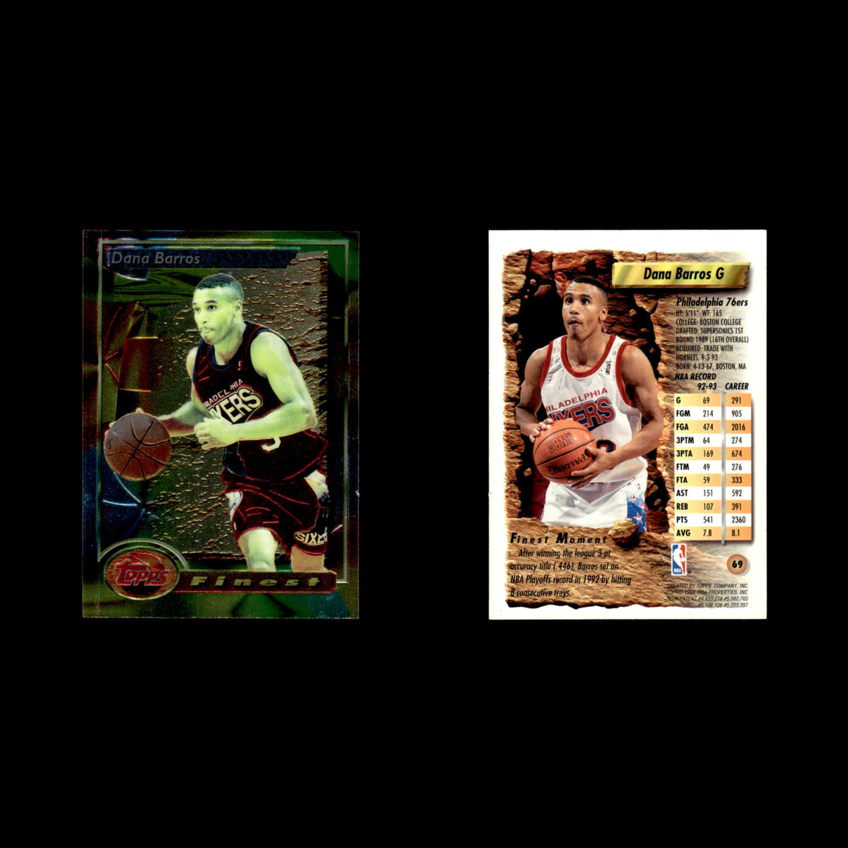 Dana Barros #69 1993 Topps Finest Philadelphia 76ers Basketball Card NBA NM