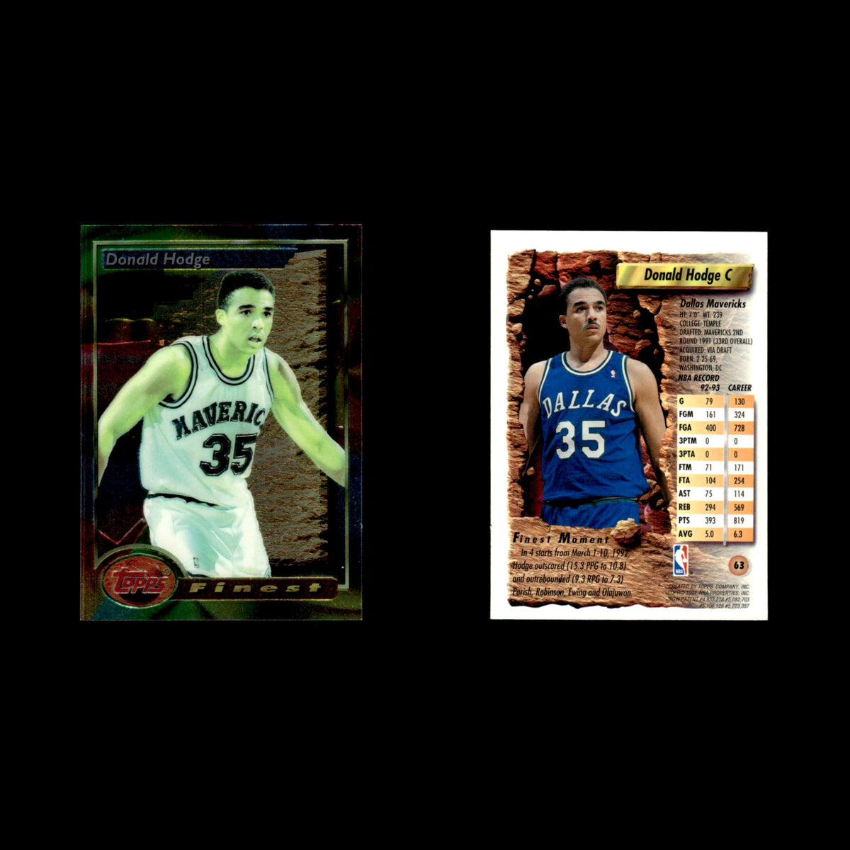 Donald Hodge #63 1993 Topps Finest Dallas Mavericks Basketball Card NBA NM