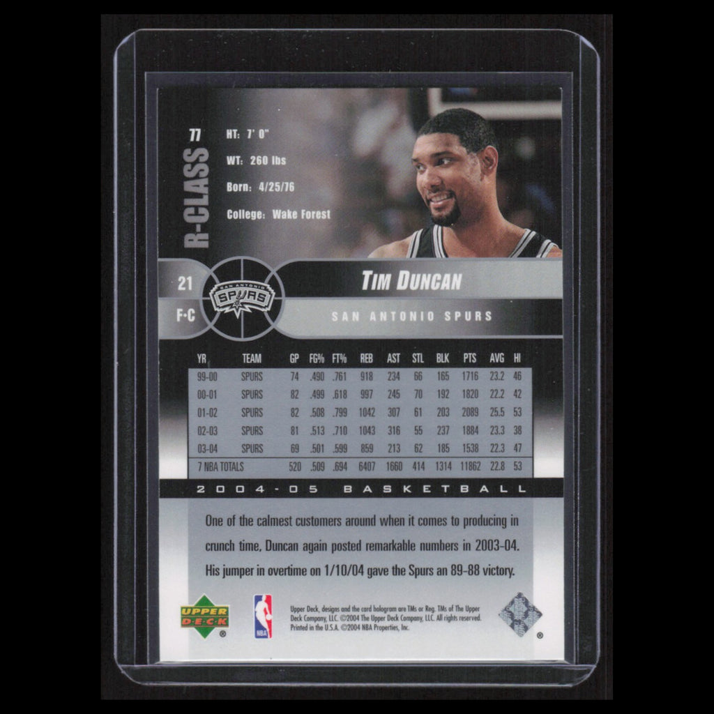 Tim Duncan #77 2004 Upper Deck R-Class San Antonio Spurs Basketball Card NBA NM