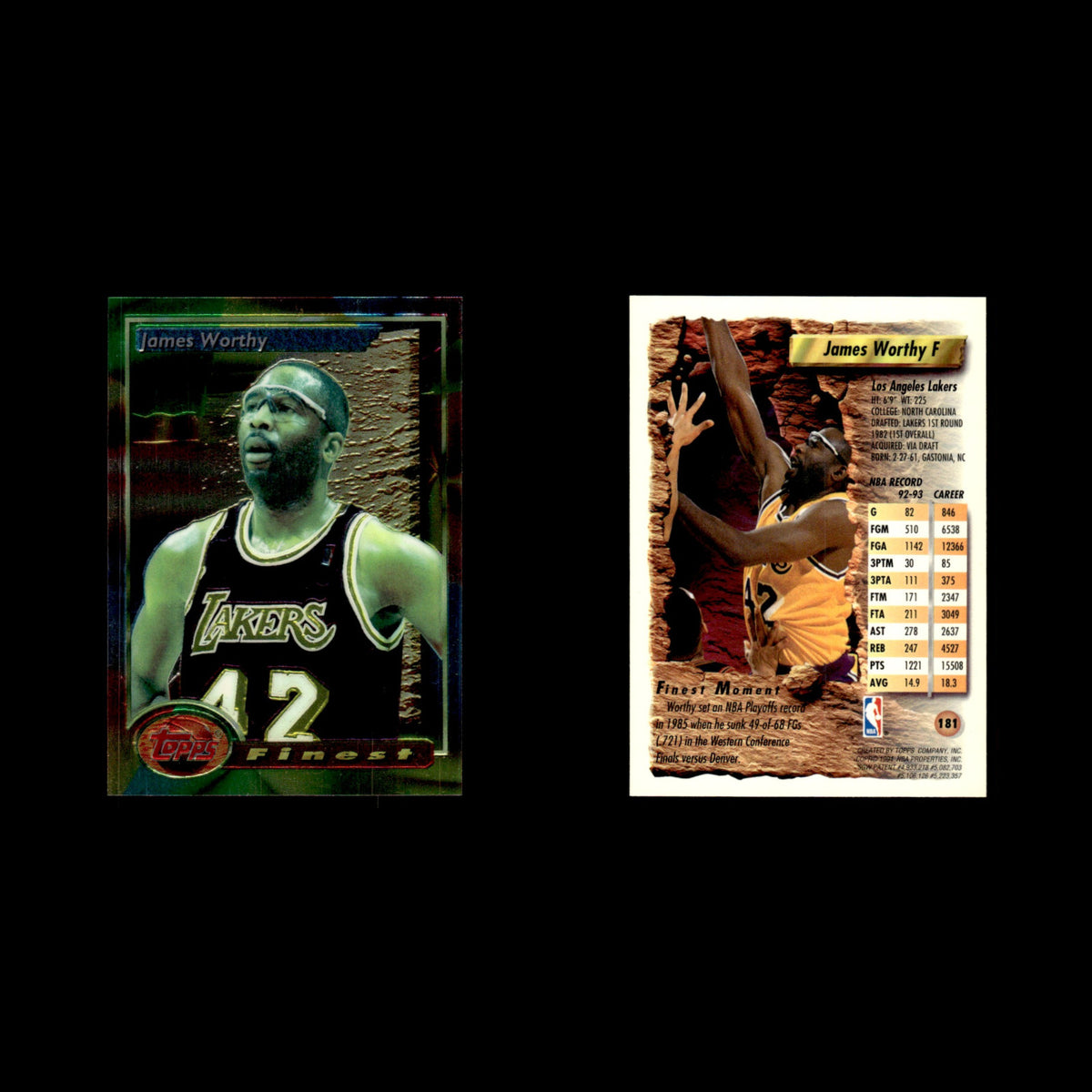 James Worthy #181 1993 Topps Finest Los Angeles Lakers Basketball Card NBA NM