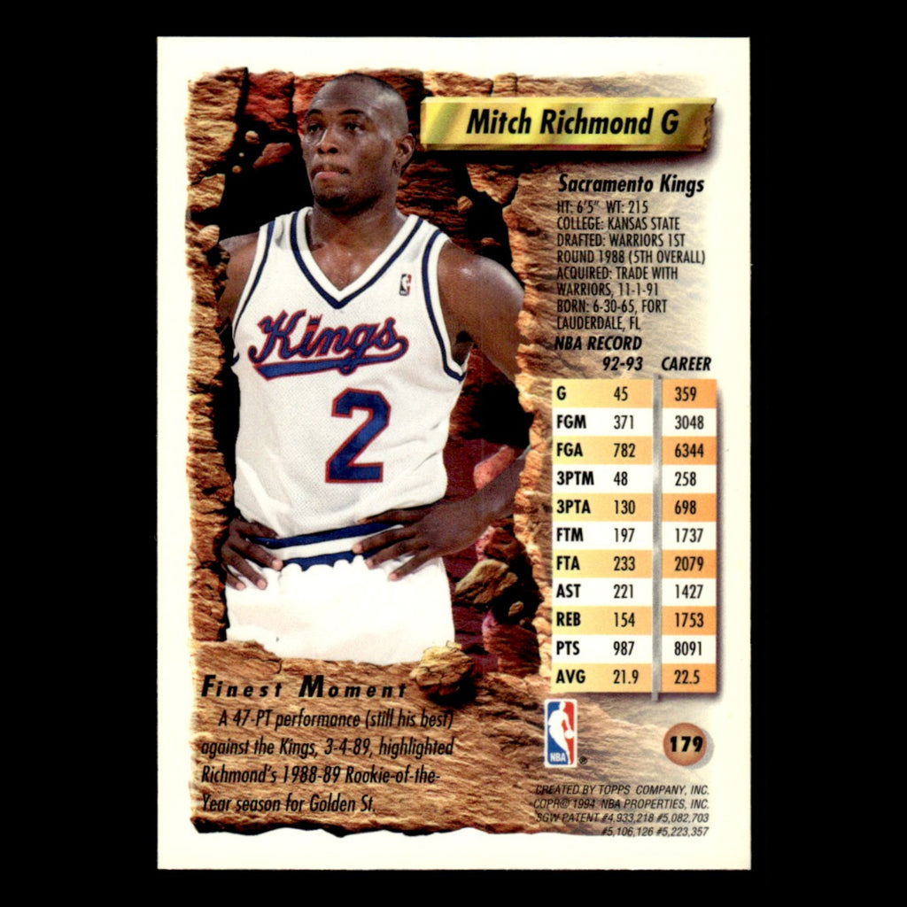 Mitch Richmond #179 1993 Topps Finest Sacramento Kings Basketball Card NBA NM