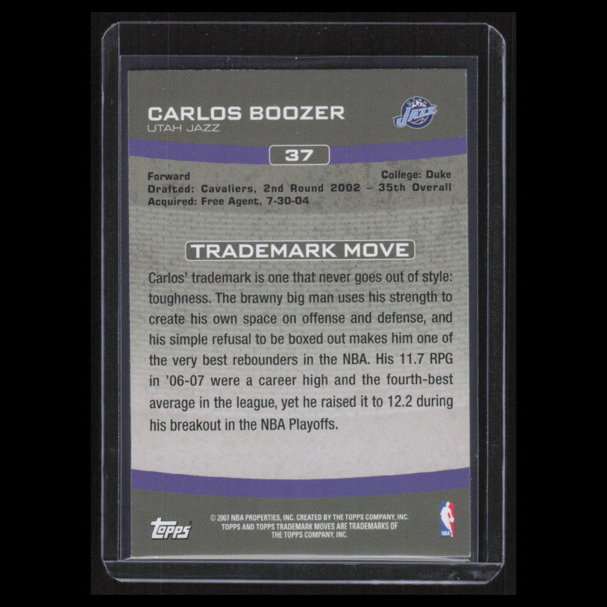 Carlos Boozer #37 2007 Topps Trademark Moves Utah Jazz Basketball Card NBA NM
