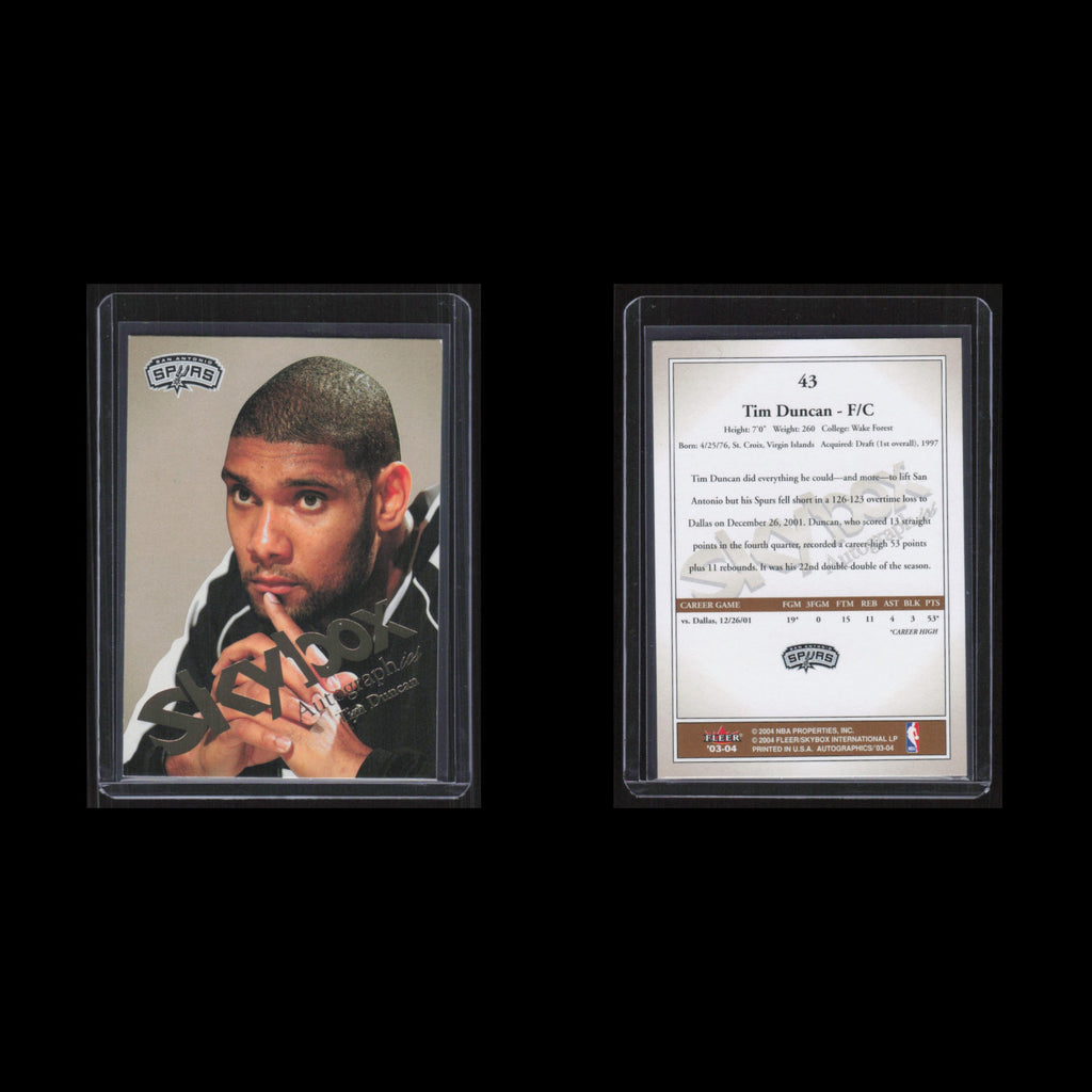 Tim Duncan #43 2003 SkyBox Autographics San Antonio Spurs Basketball Card NBA NM