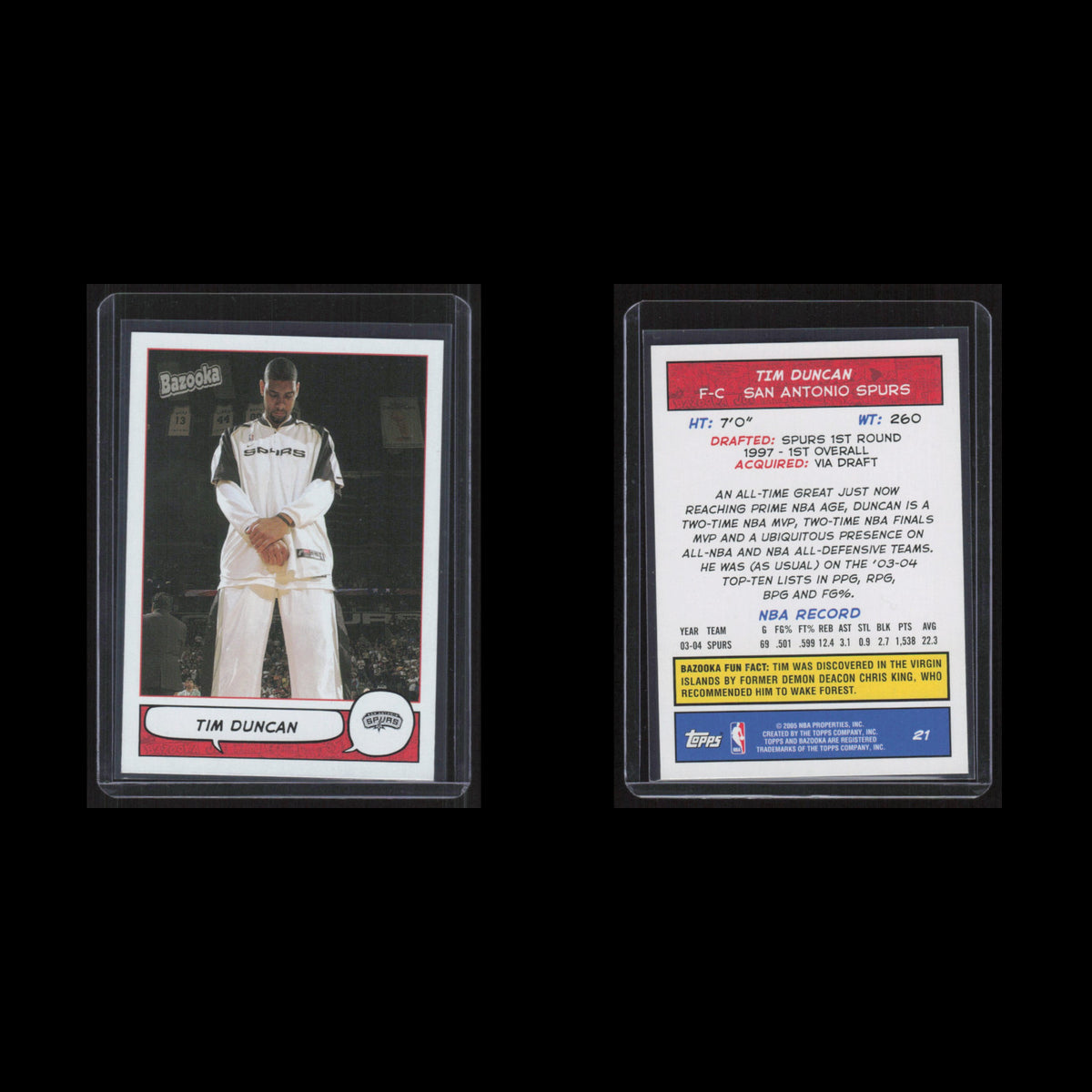 Tim Duncan #21 2005 Bazooka San Antonio Spurs Basketball Card NBA NM