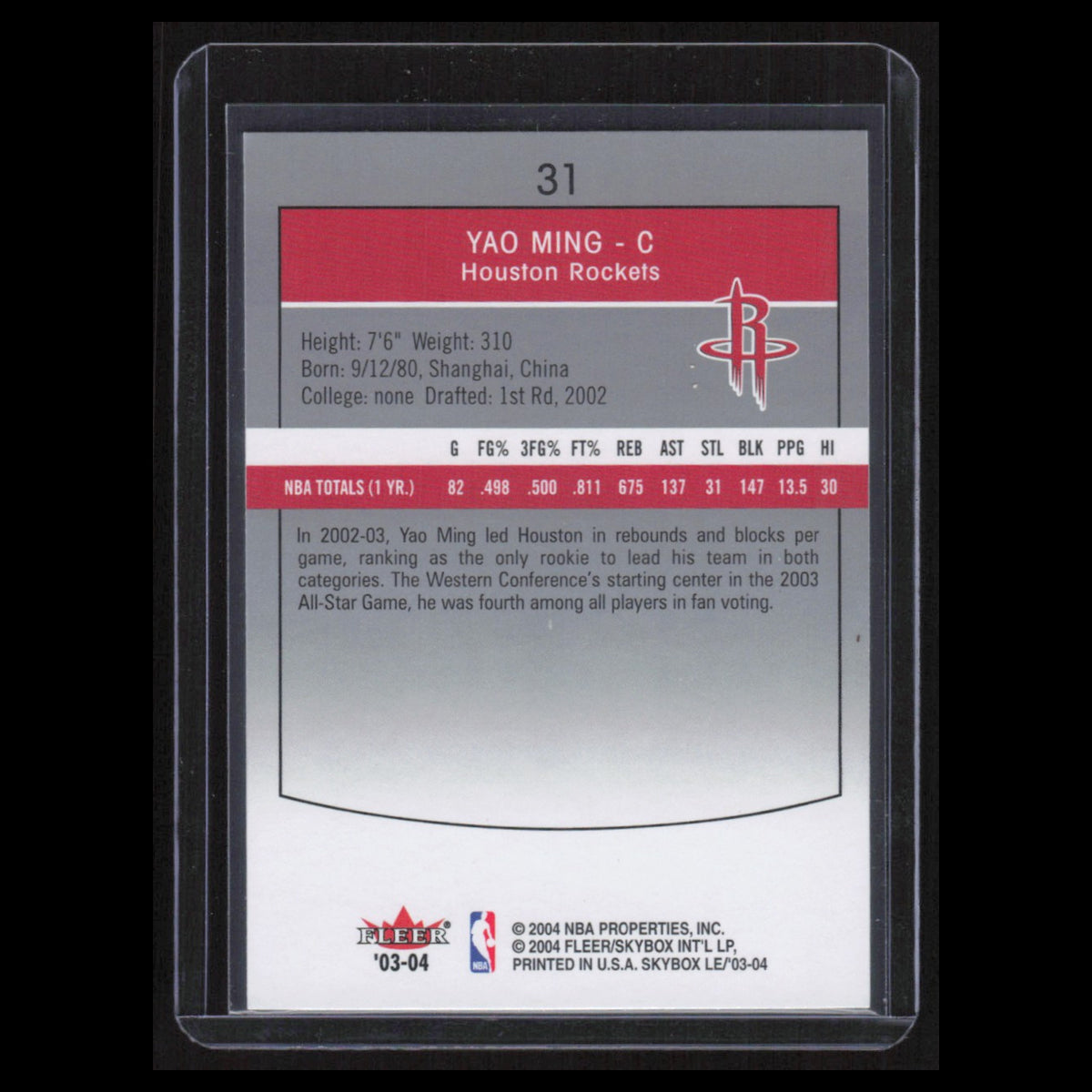 Yao Ming #31 2003 SkyBox LE Houston Rockets Basketball Card NBA NM