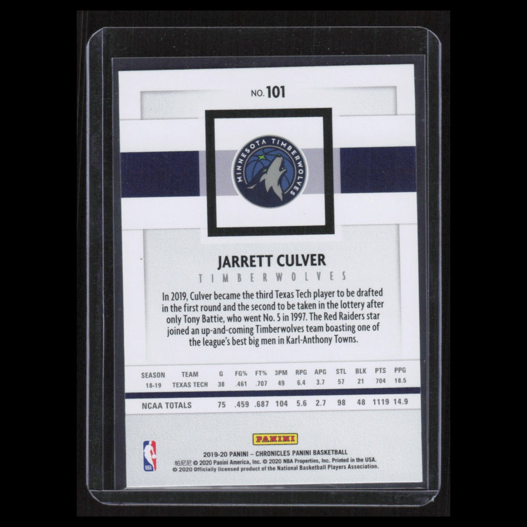 Jarrett Culver Rookie #101 2019 Panini Chronicles Minnesota Timberwolves Card NM