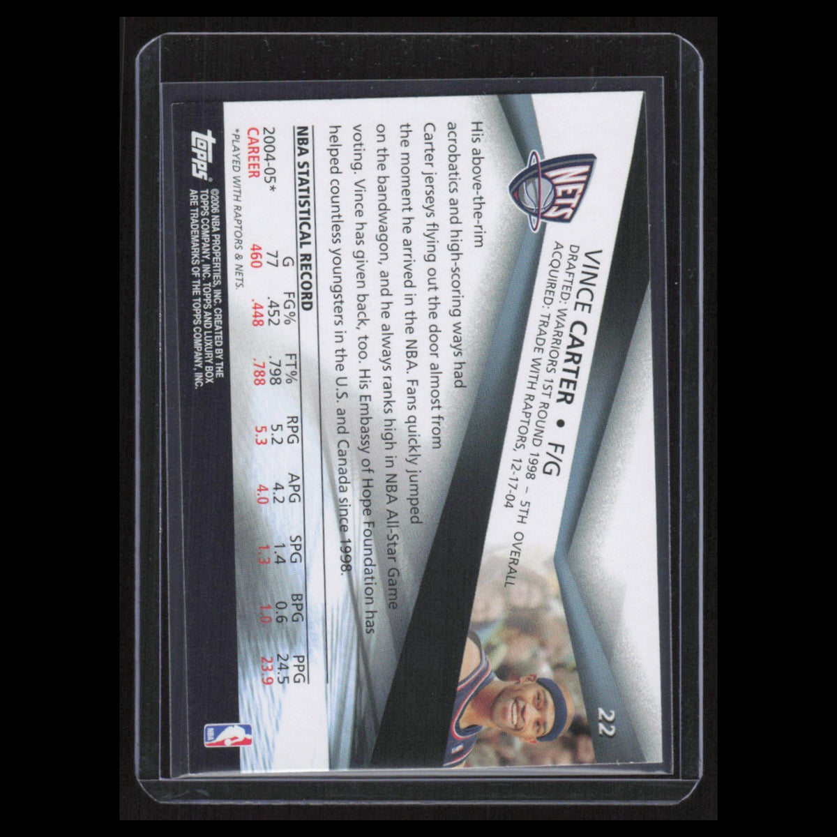 Vince Carter #22 2005 Topps Luxury Box New Jersey Nets Basketball Card NBA NM