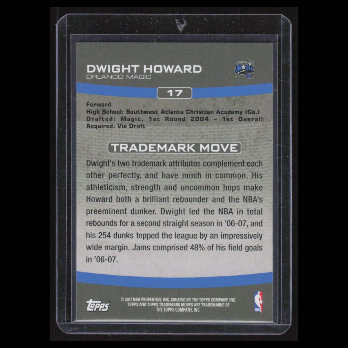 Dwight Howard #17 2007 Topps Trademark Moves Orlando Magic Basketball Card NBA
