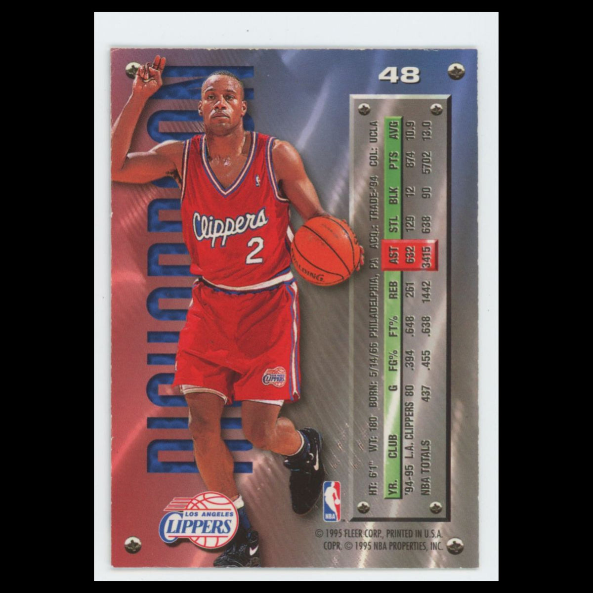 Pooh Richardson #48 1995 Fleer Metal Los Angeles Clippers Basketball Card NBA NM