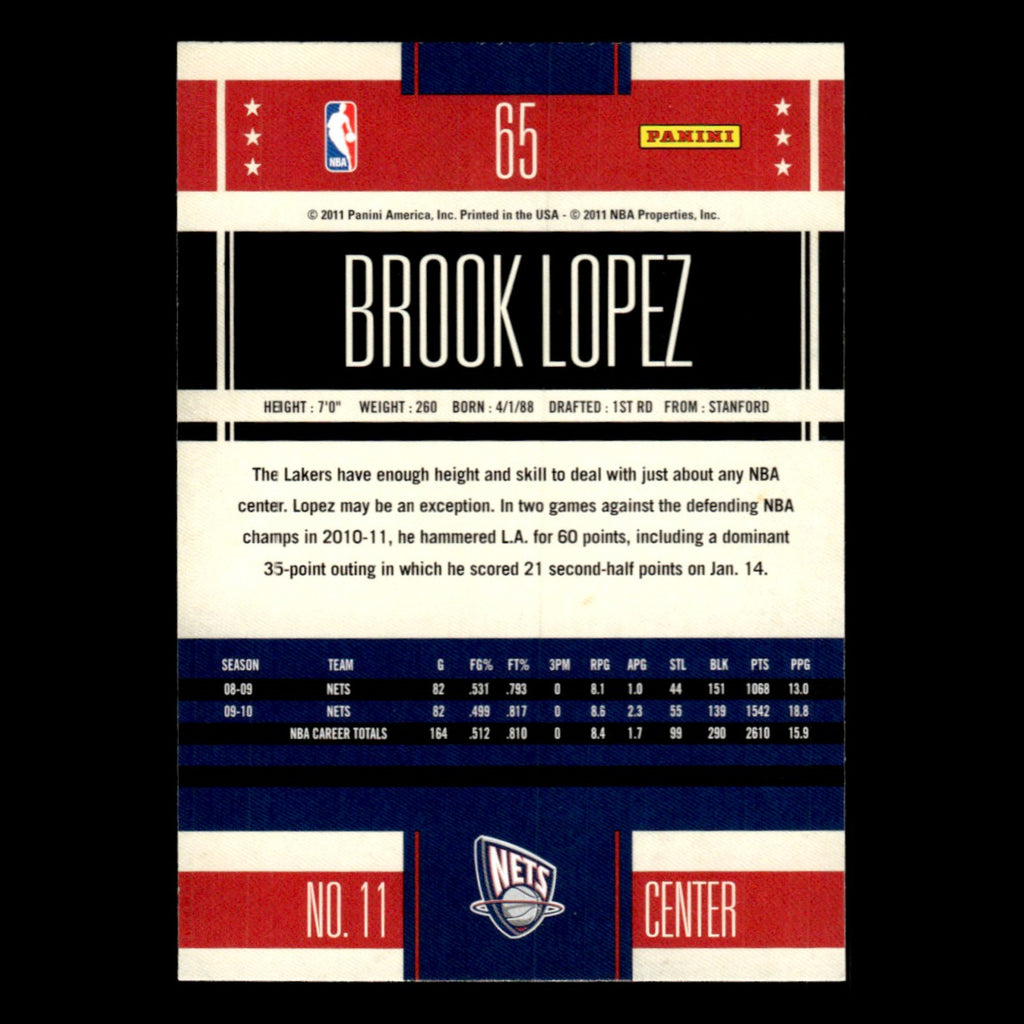 Brook Lopez #65 2011 Panini Classics New Jersey Nets Basketball Card NBA NM