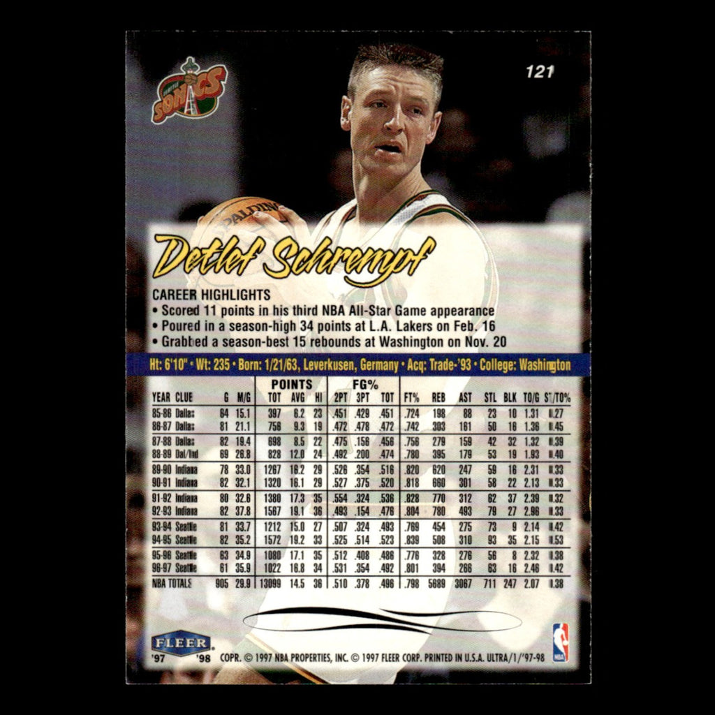 Detlef Schrempf #121 1997 Fleer Ultra Seattle SuperSonics Basketball Card NBA NM