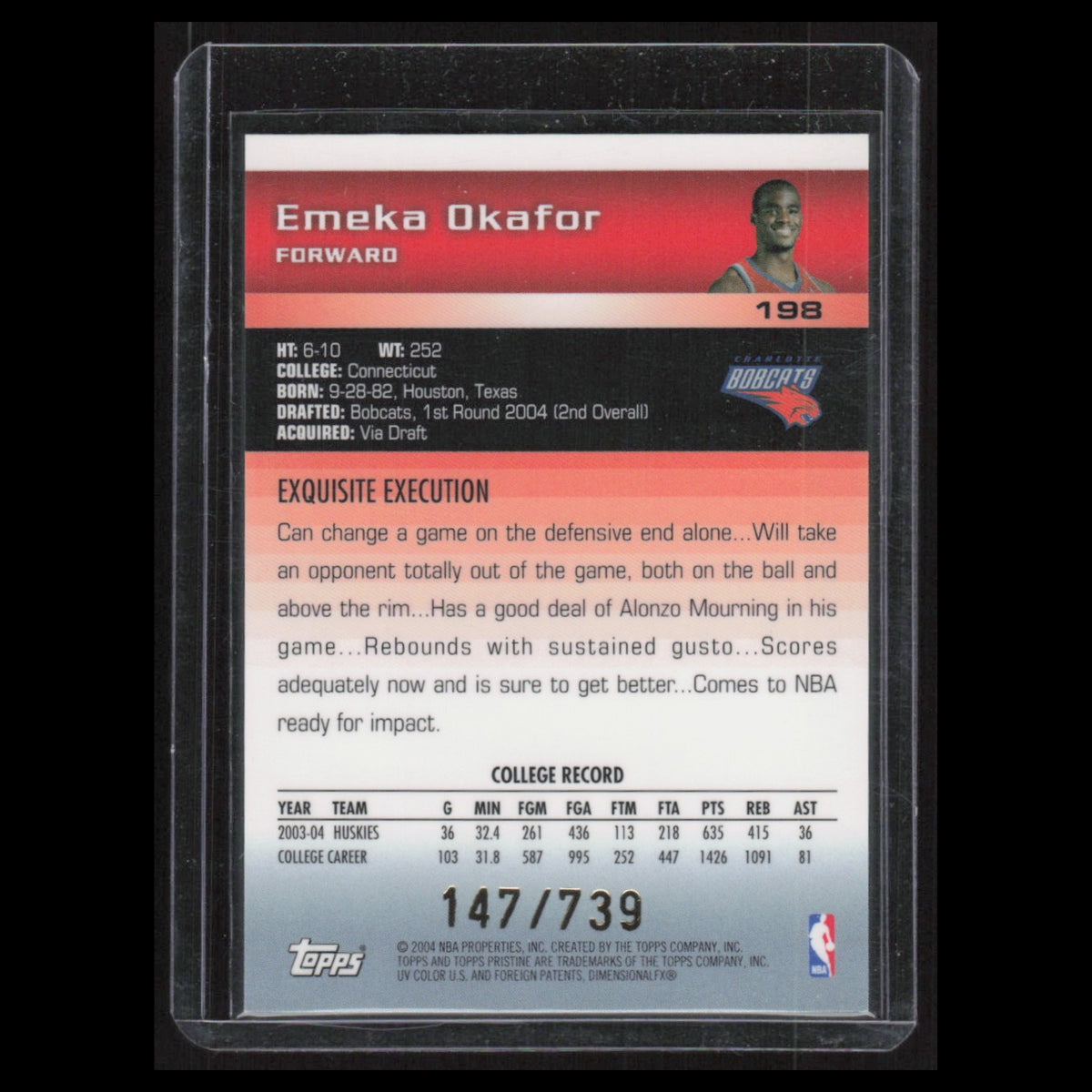 Emeka Okafor /739 #198 2004 Topps Pristine Charlotte Bobcats Basketball Card NBA