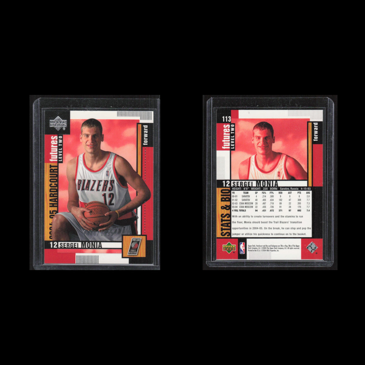 Sergei Monia Rookie /1999 #113 2004 Upper Deck Hardcourt Portland Trail Blazers
