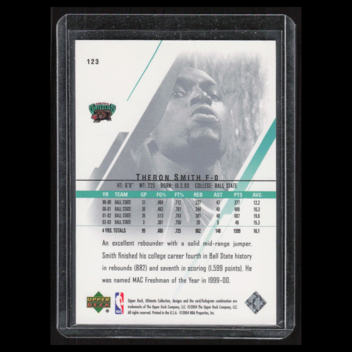 Theron Smith Rookie /750 #123 2003 Upper Deck Ultimate Collection Grizzlies Card