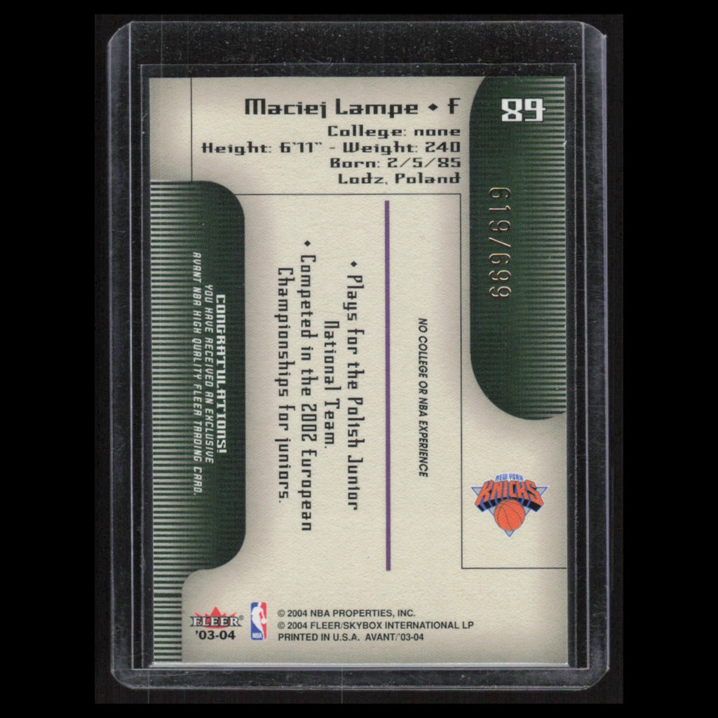 Maciej Lampe Rookie /699 #89 2003 Fleer Avant New York Knicks Basketball Card NM