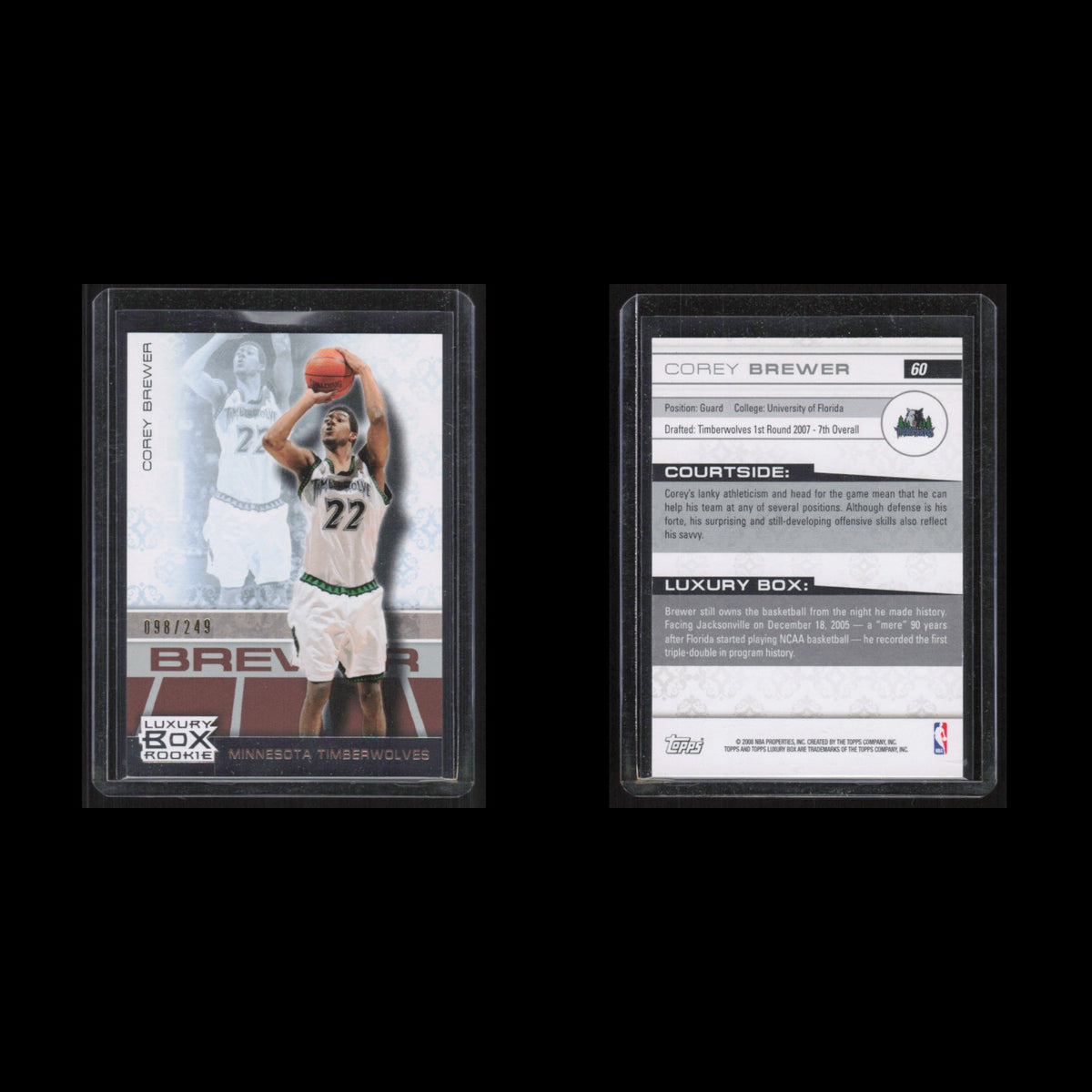 Corey Brewer Rookie /249 #60 2008 Topps Luxury Box Minnesota Timberwolves Card
