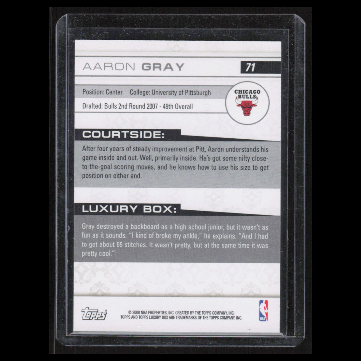Aaron Gray Rookie /669 #71 2008 Topps Luxury Box Chicago Bulls Basketball Card