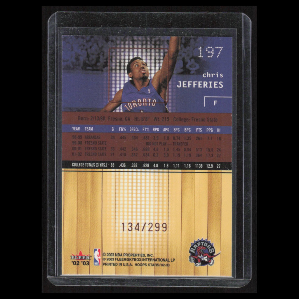 Chris Jefferies /299 #197 2002 Hoops Stars Five-Star Toronto Raptors Basketball