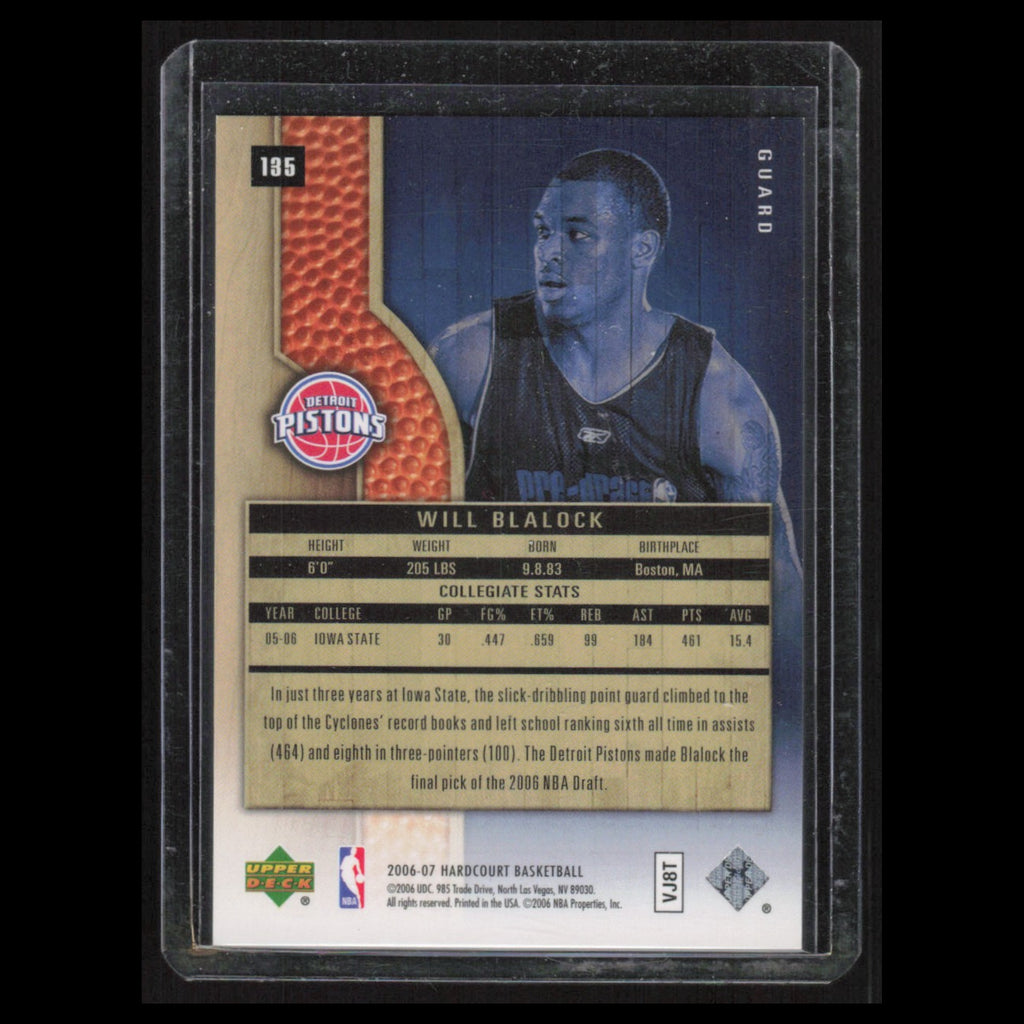 Will Blalock Rookie /1750 #135 2007 Upper Deck Hardcourt Detroit Pistons Card NM