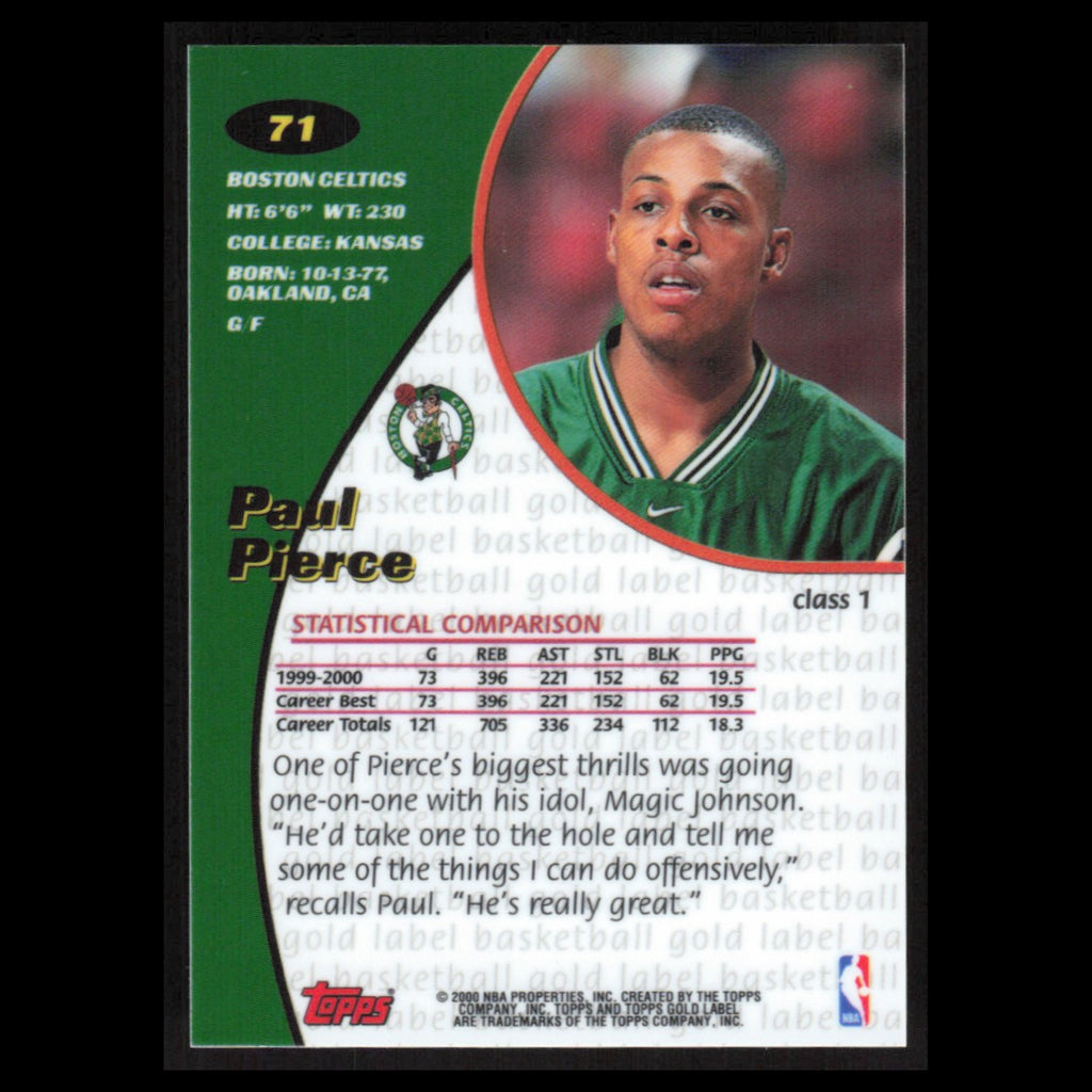 Paul Pierce #71 2000 Topps Gold Label Boston Celtics Basketball Card NBA NM