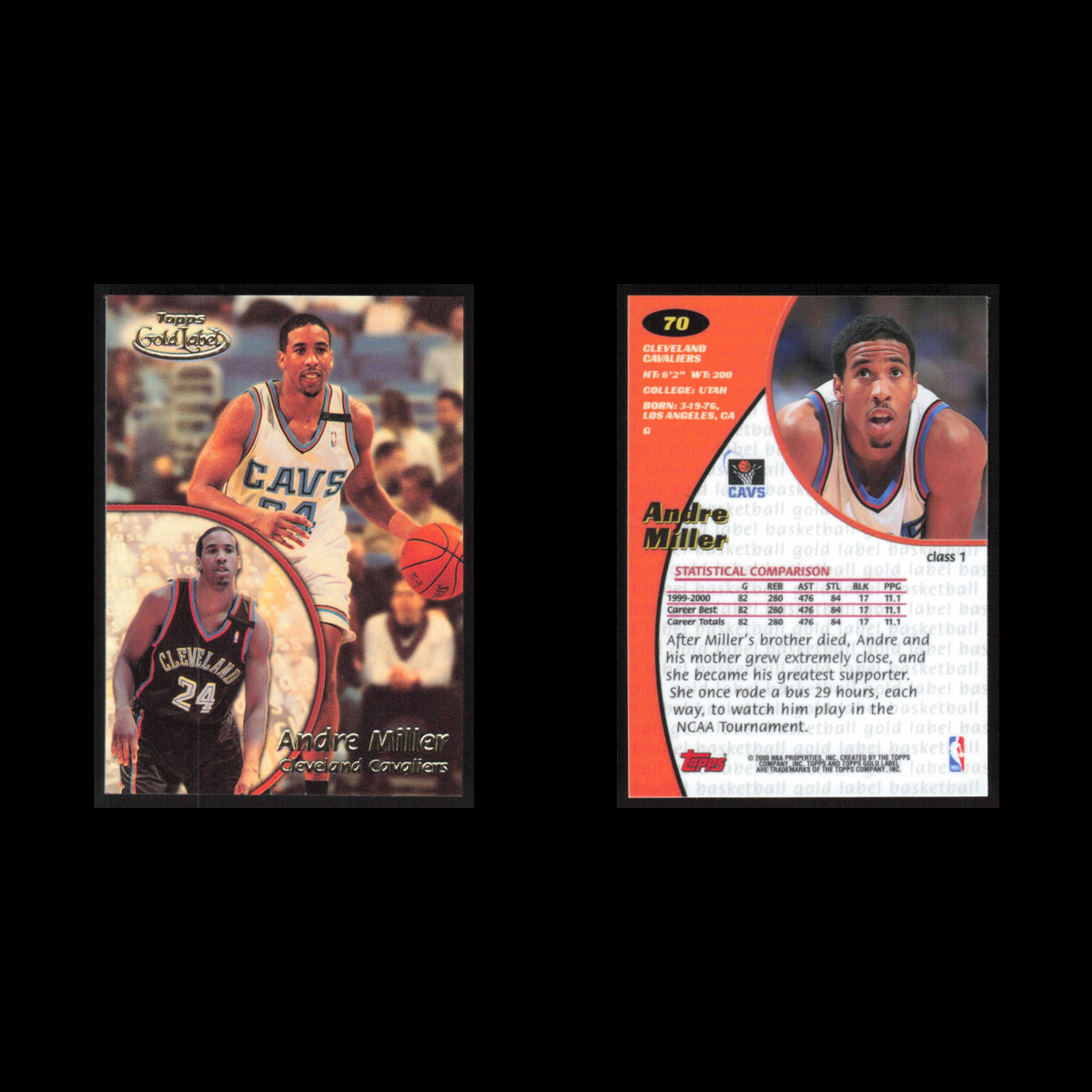Andre Miller #70 2000 Topps Gold Label Cleveland Cavaliers Basketball Card NBA